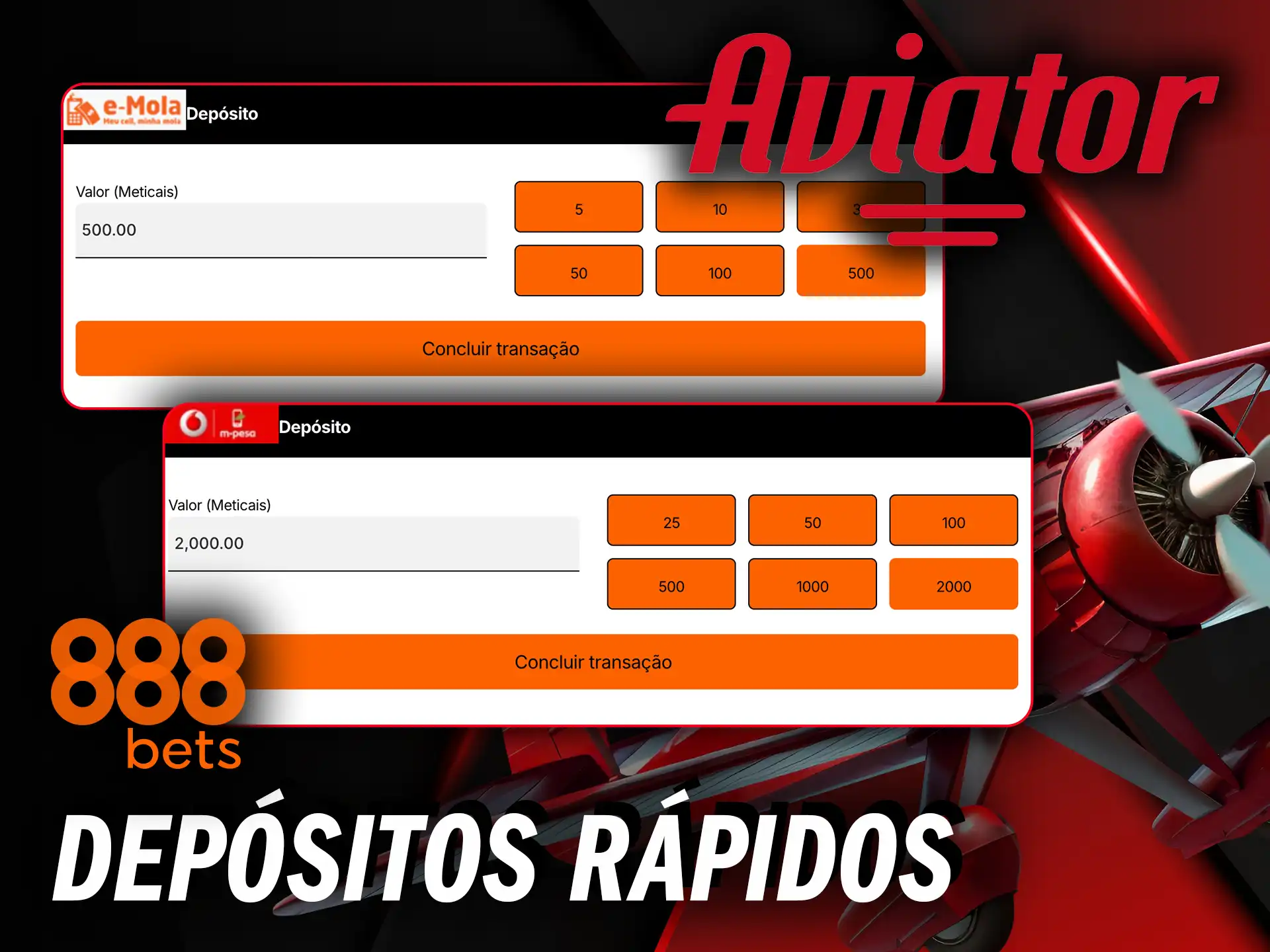 Faça depósitos rápidos e sem complicações e jogue o Aviator instantaneamente no 888Bets.