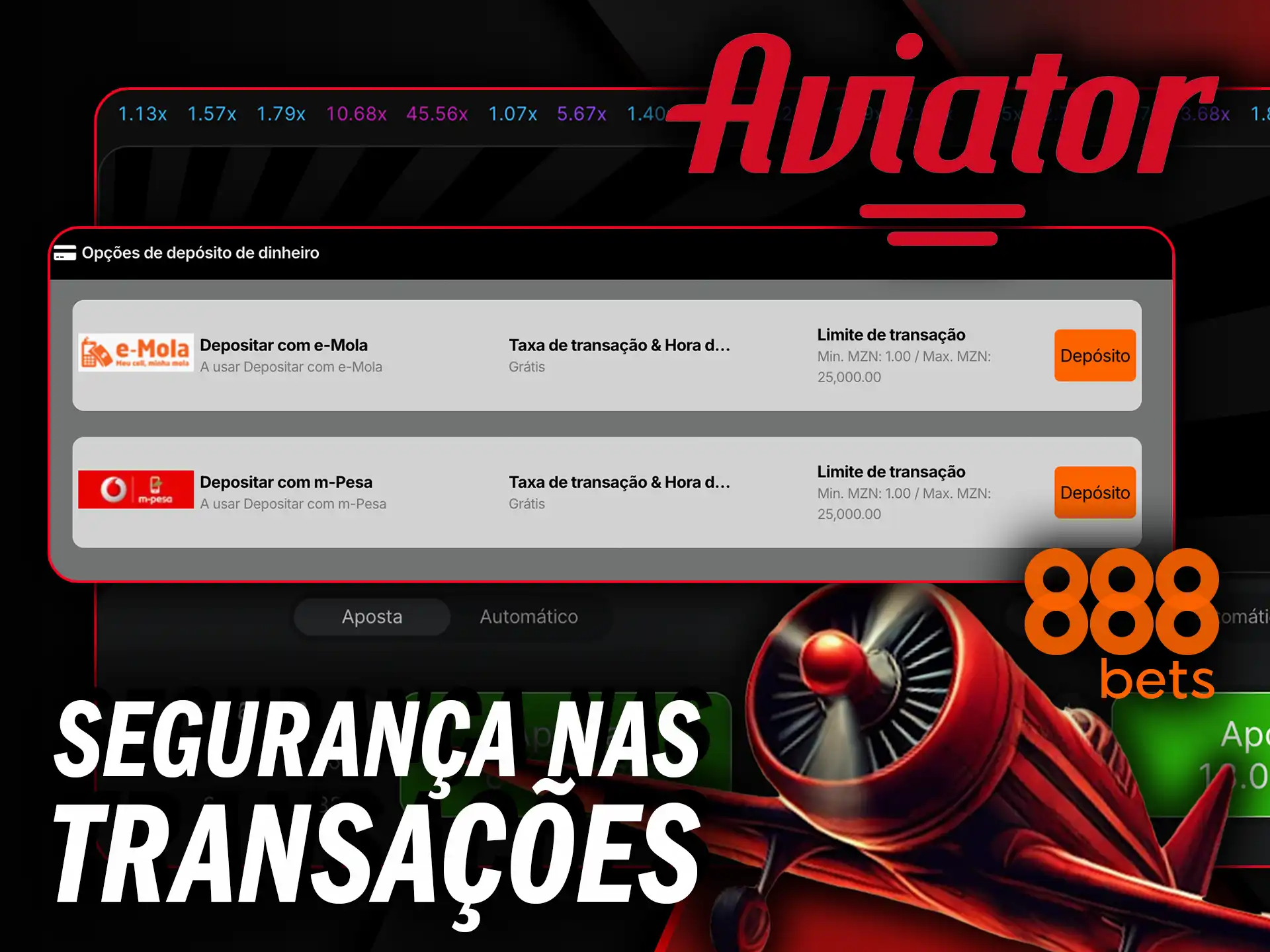 Tenha total segurança nas transações e aposte com confiança no Aviator do 888Bets.