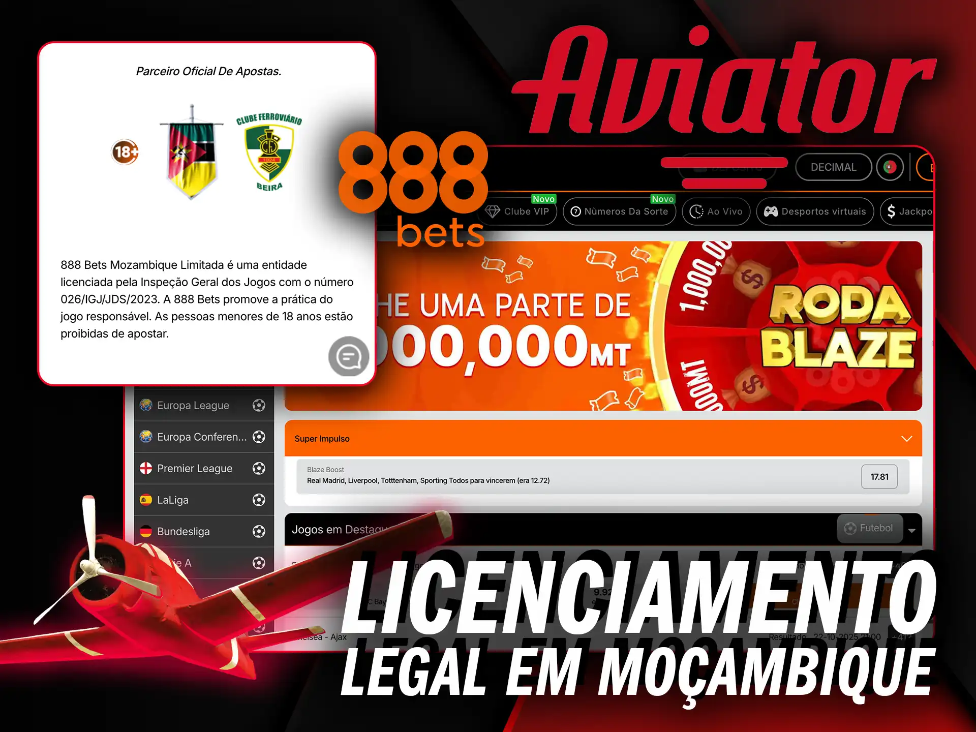 Jogue com tranquilidade graças ao licenciamento legal em Moçambique do 888Bets Aviator.