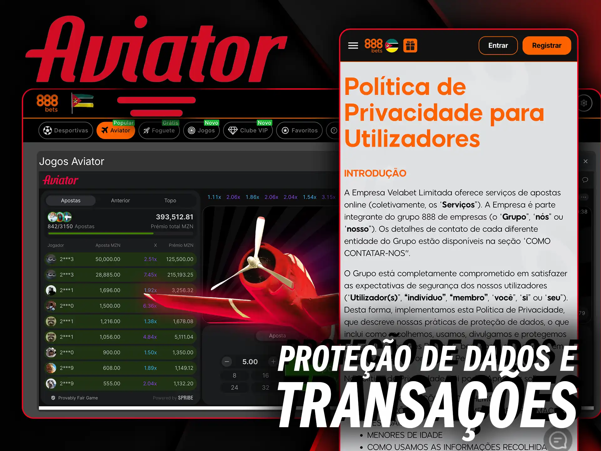 Conte com proteção de dados e transações seguras ao apostar no Aviator do 888Bets.